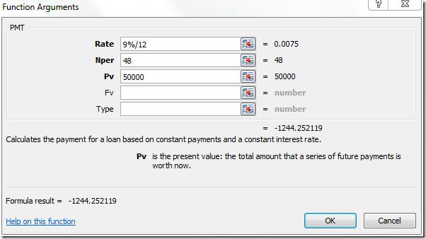 Función PMT (Pago) de Excel 2010