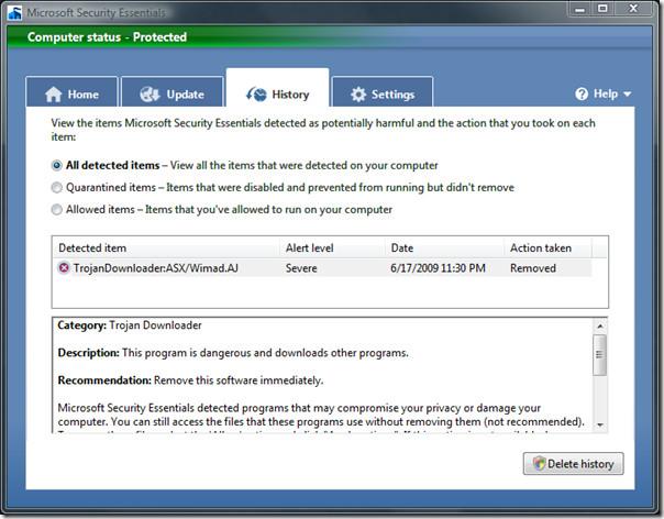 Test de Microsoft Security Essentials (avec captures d'écran)