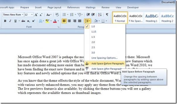 Cara Cepat Menambah Ruang Sebelum Perenggan Dalam Word 2010