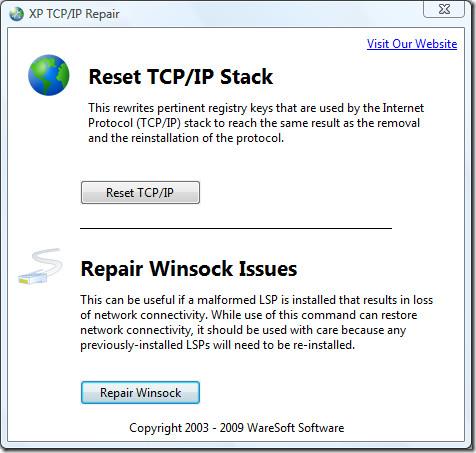 WinSock LSPの問題を修正し、TCP/IPスタックをリセットしてインターネット接続を修復する