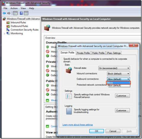 Windows 7 ファイアウォールの送信保護