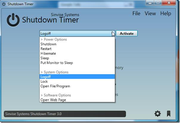 Таймер выключения выполняет действия на основе системных событий Windows