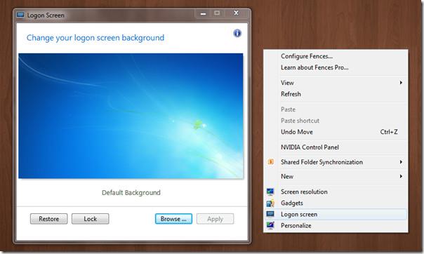 Windows 7 コンテキスト メニュー ログオン画面チェンジャー