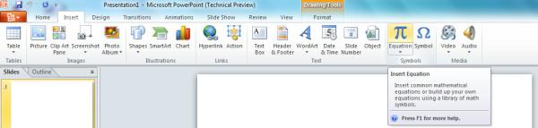Microsoft PowerPoint 2010 中的公式編輯器