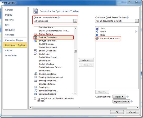 Word 2010: Encerrar caracteres Word 2010: Encerrar caracteres