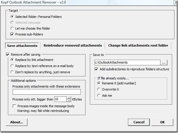 Microsoft Outlook から添付ファイルを保存、抽出、削除する