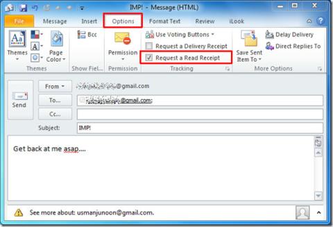 تتبع إيصالات قراءة البريد الإلكتروني في Outlook 2010