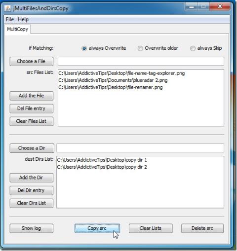 複数のファイルを複数のディレクトリに同時にコピーする