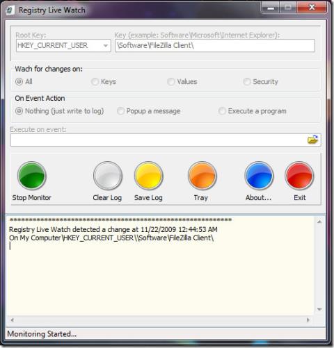 Monitoruj zmiany na żywo w kluczu rejestru systemu Windows
