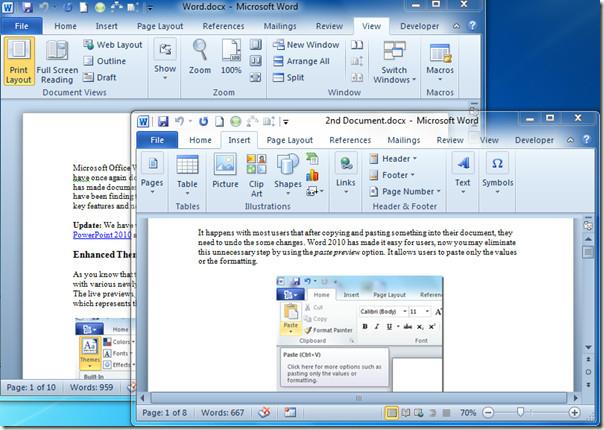 Word 2010: التمرير المتزامن (عرض جنبًا إلى جنب)
