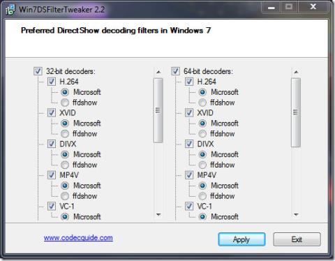 Narzędzie do optymalizacji filtrów systemu Windows 7: dekoder DirectShow programu Media Player