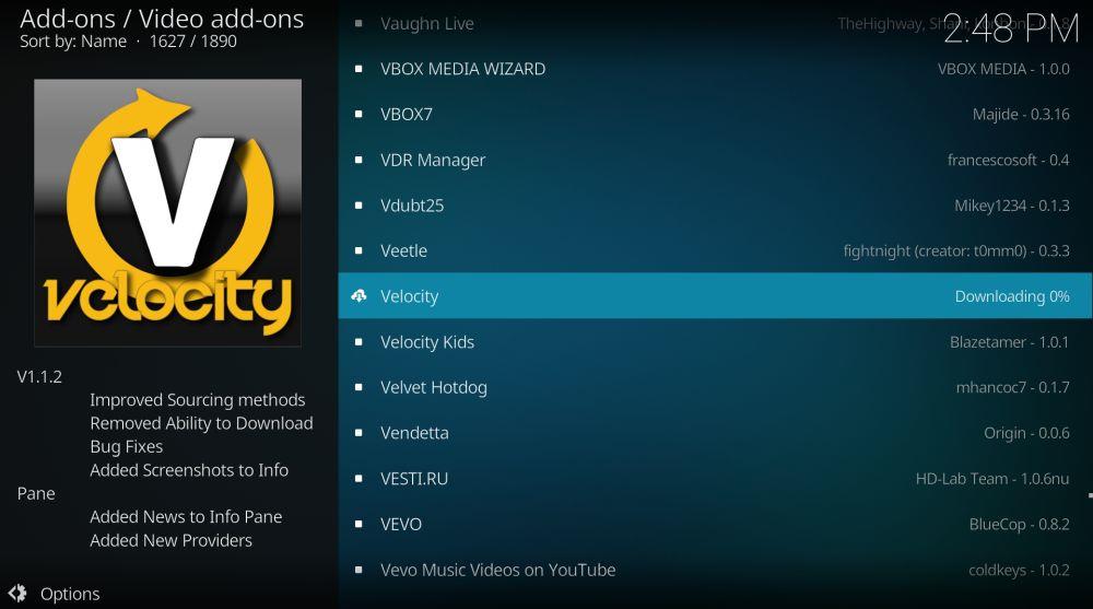 Componente aggiuntivo Velocity per Kodi: come riprodurre in streaming film e programmi TV Componente aggiuntivo Velocity per Kodi: come riprodurre in streaming film e programmi TV