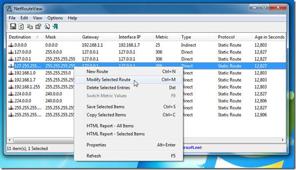 NetRouteView è un'alternativa GUI all'utilità di routing integrata di Windows