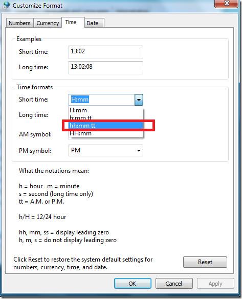 在 Windows 7 系統匣時鐘中顯示 AM/PM 符號