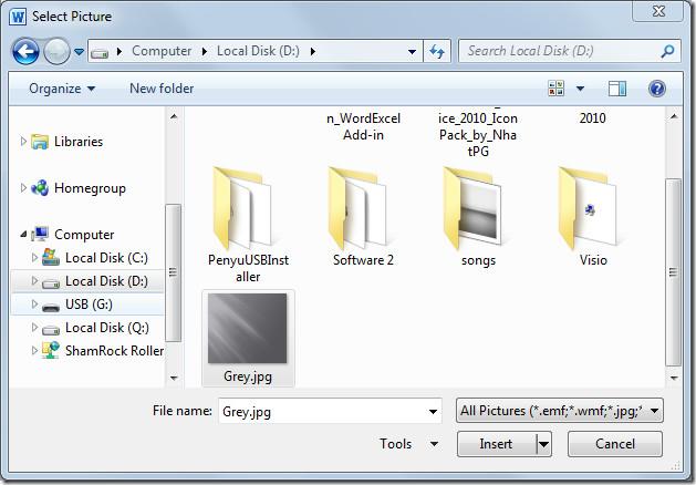 Word 2010で画像の背景と色を挿入する