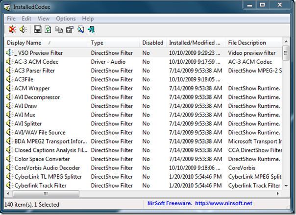 Encuentre controladores de códecs de audio y filtros DirectShow instalados