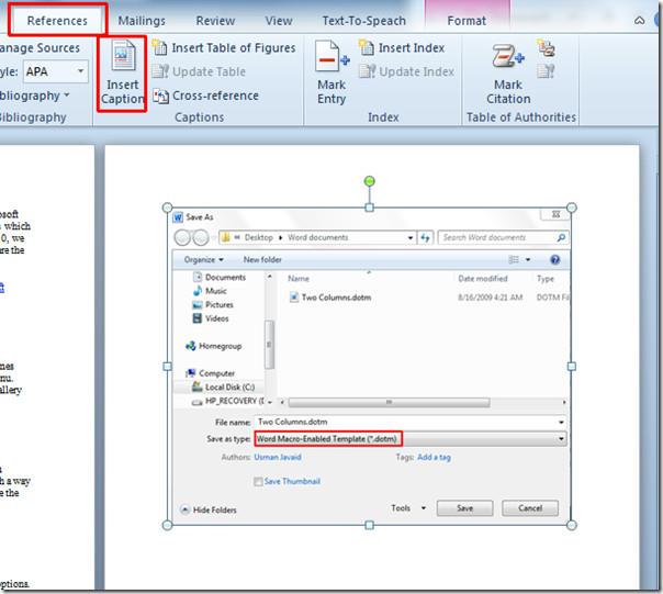 Word 2010でキャプションと相互参照を挿入する