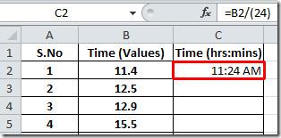 Excel 2010: 数値を時間に変換する