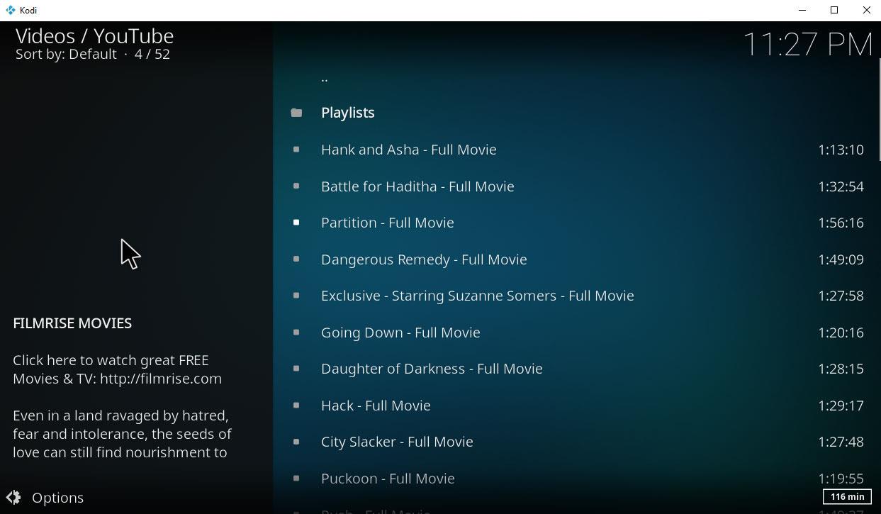 FilmRise: complemento de YouTube para Kodi para ver películas independientes en Kodi