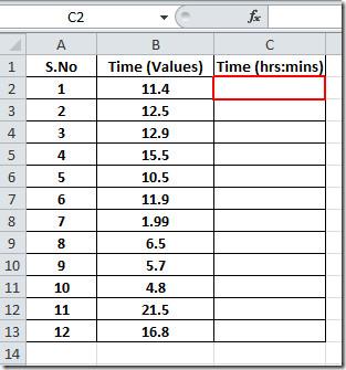 Excel 2010: 数値を時間に変換する