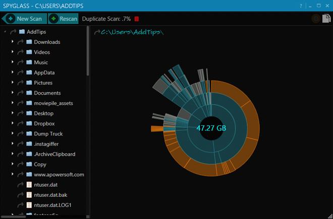SpyglassはWindows用のグラフィカルなディスク使用量アナライザーと重複ファイル削除ツールです