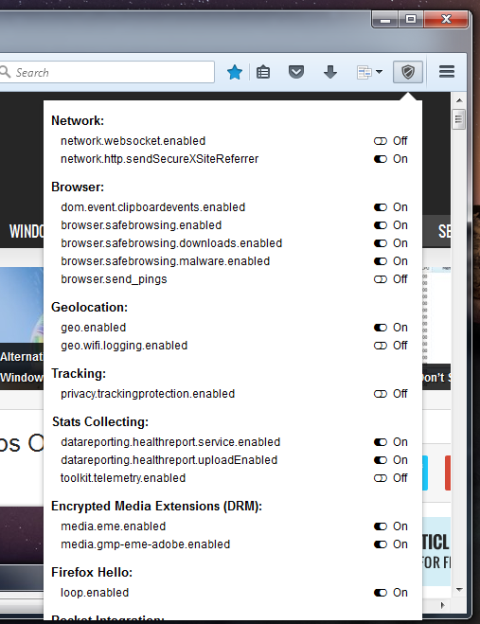 About:Config をバイパスしてツールバーからプライバシー設定を切り替える [Firefox]