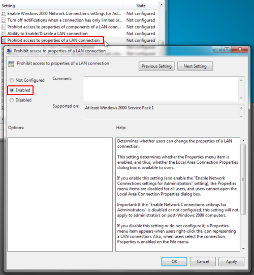 Voorkom dat lokale Windows 7-gebruikers hun internetinstellingen wijzigen Voorkom dat lokale Windows 7-gebruikers hun internetinstellingen wijzigen