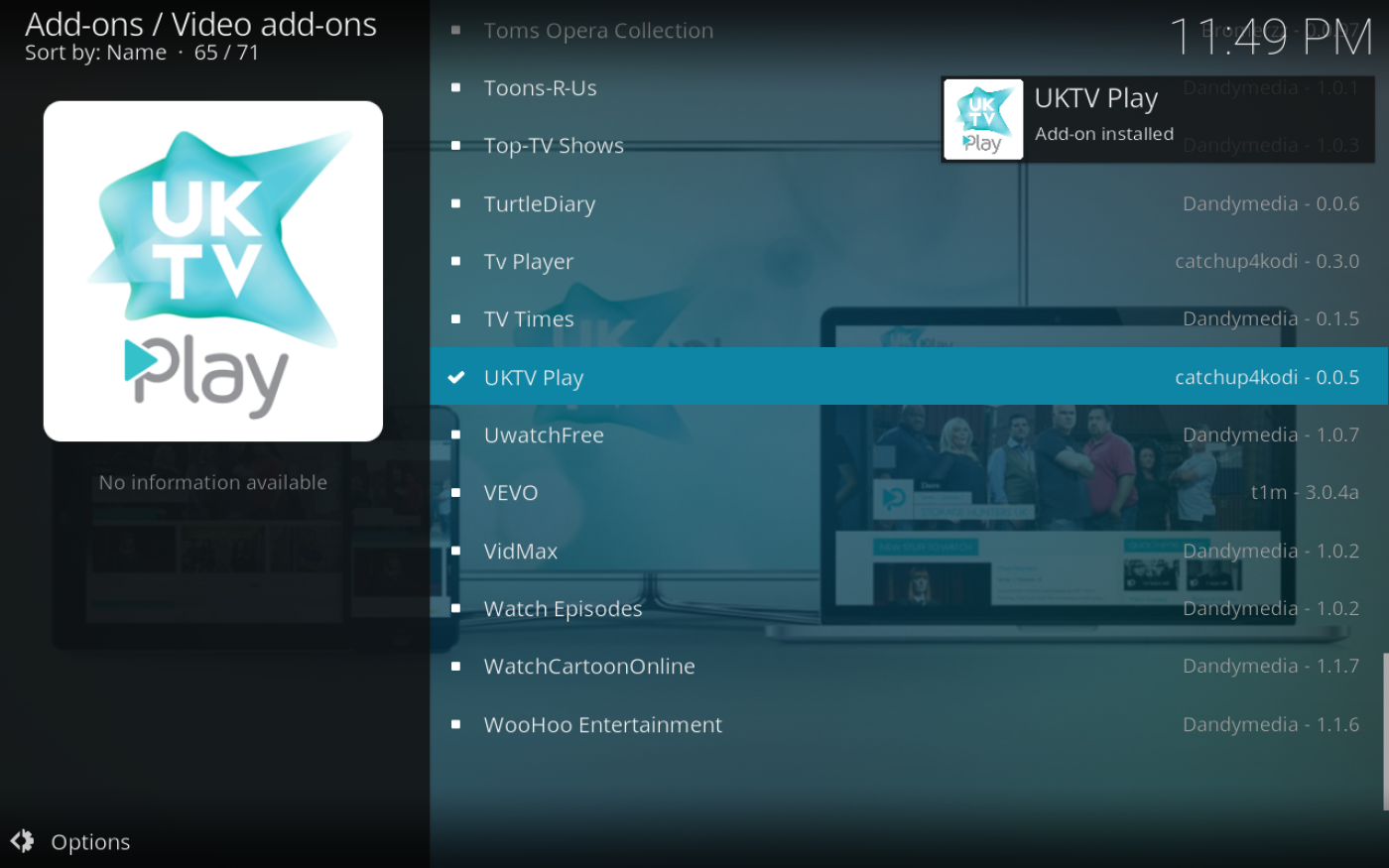 KodiでUKTV Play：UKTV Playアドオンのインストール方法、クイックガイド