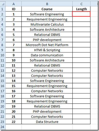 Encontre o comprimento dos caracteres no Excel 2010