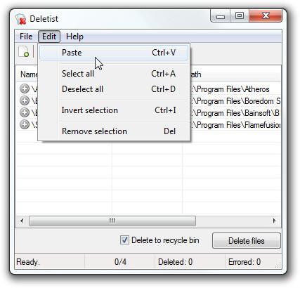 Deletistで複数の場所からフォルダ/ファイルを一括削除