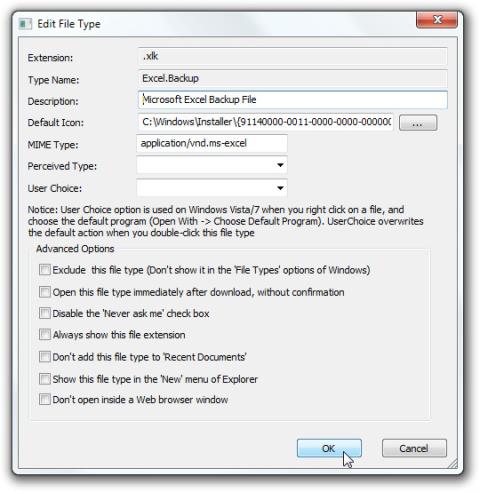 FileTypesManはWindowsのファイルタイプオプションの代替です
