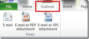 Dodawanie narzędzia poczty e-mail programu Outlook w programie Excel 2010