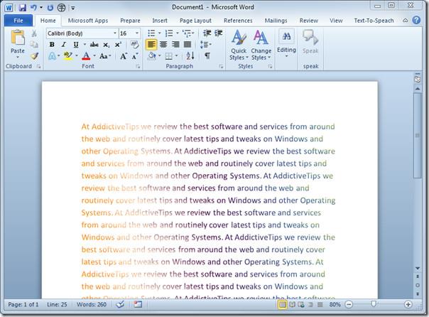 Word 2010 グラデーション塗りつぶしでフォントの色を変更する