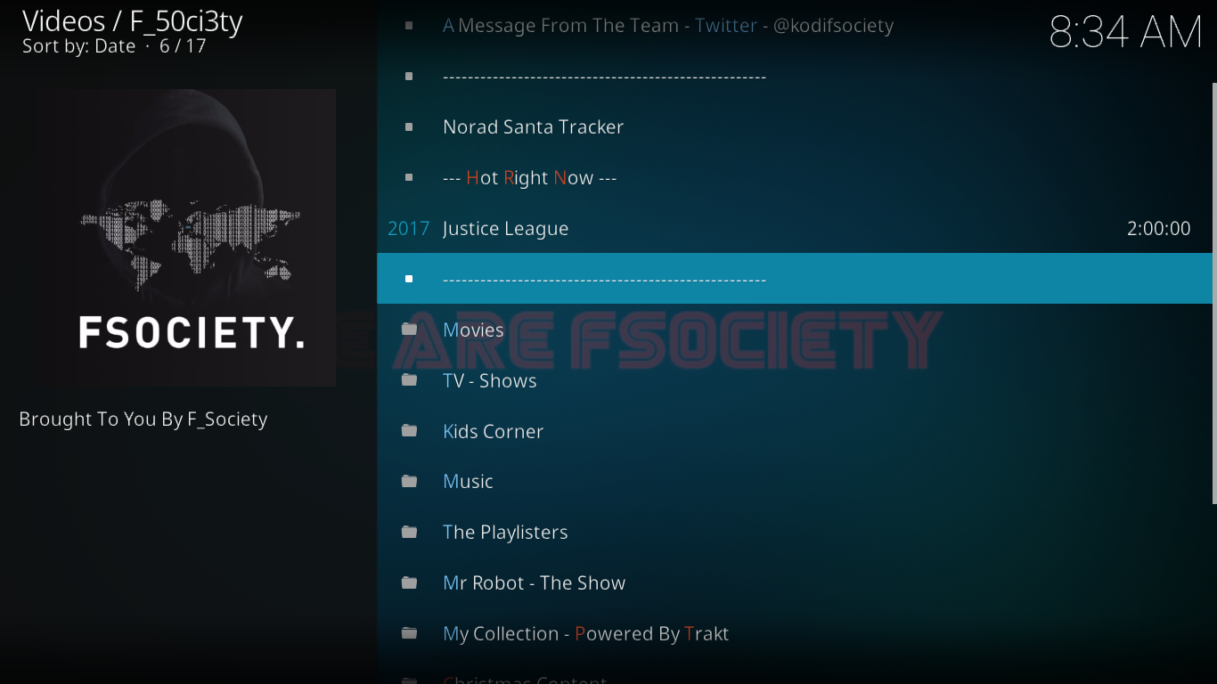 Alat tambah F_50ci3ty (Fsociety) untuk Kodi — Pemasangan dan Ciri