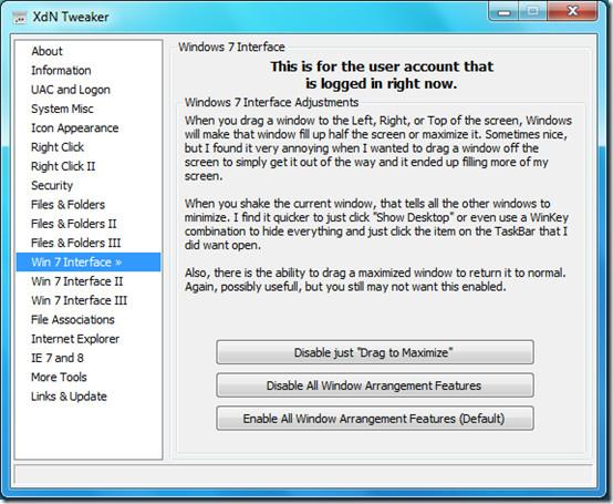 Ajustarea Windows 7 cu XdN Tweaker
