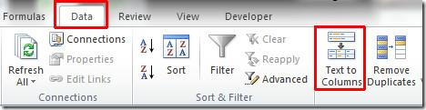 Excel 2010: Dividi i dati della colonna in due [Analizza celle]
