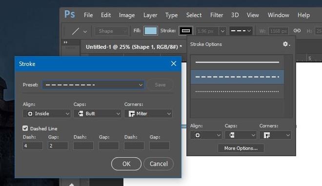 Photoshopでシェイプやパスにダッシュや点線のストロークを追加する方法