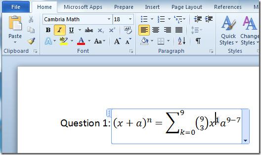 Adicione equações matemáticas com o editor de equações do Word 2010