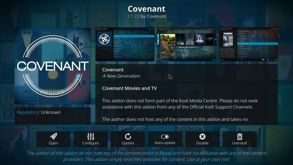 Covenantアドオンガイド：Kodiで映画やテレビ番組をストリーミング