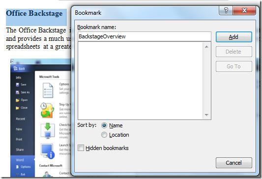 Word 2010 書籤