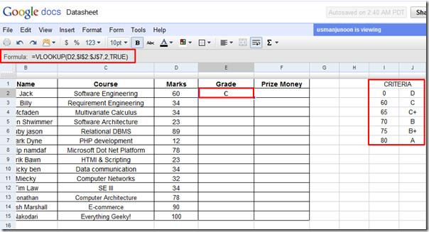 Fórmulas y funciones de Google Docs en hojas de cálculo