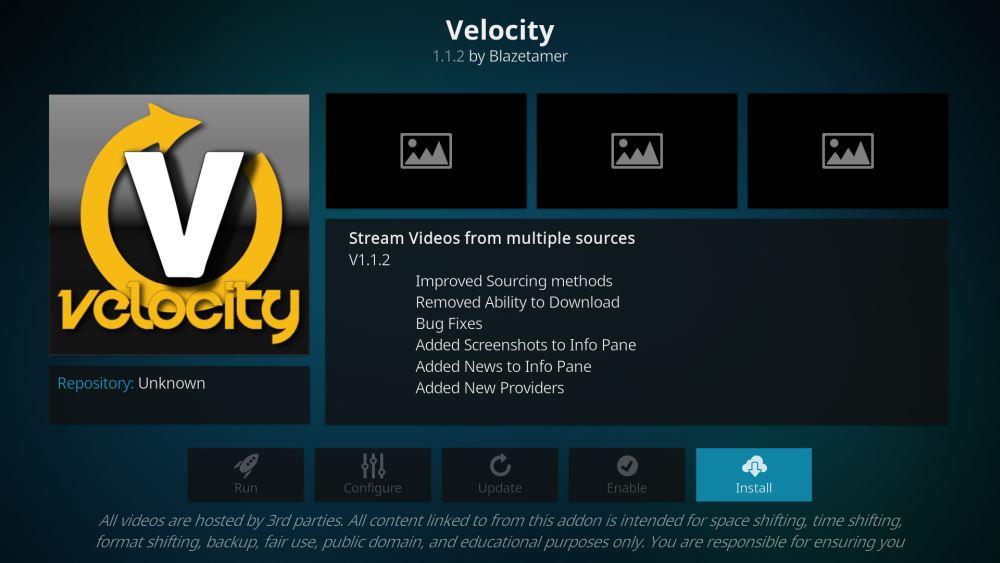 Componente aggiuntivo Velocity per Kodi: come riprodurre in streaming film e programmi TV Componente aggiuntivo Velocity per Kodi: come riprodurre in streaming film e programmi TV