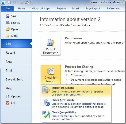 Word 문서에서 숨겨진 메타데이터 및 요소 제거