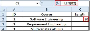 Encontre o comprimento dos caracteres no Excel 2010