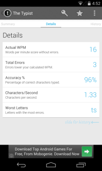 Typist, Android Cihazınızda Ne Kadar Hızlı Yazdığınızı Bulmanızı Sağlıyor