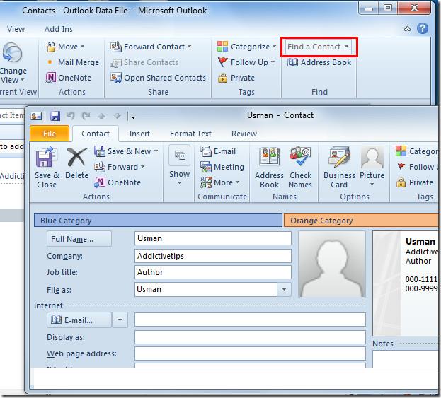 Outlook 2010 通訊錄聯絡人使用者指南