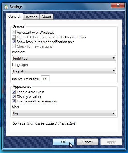 HTC HOME – HTC Sense Uhr- und Wetter-Gadget für Windows 7 / Vista