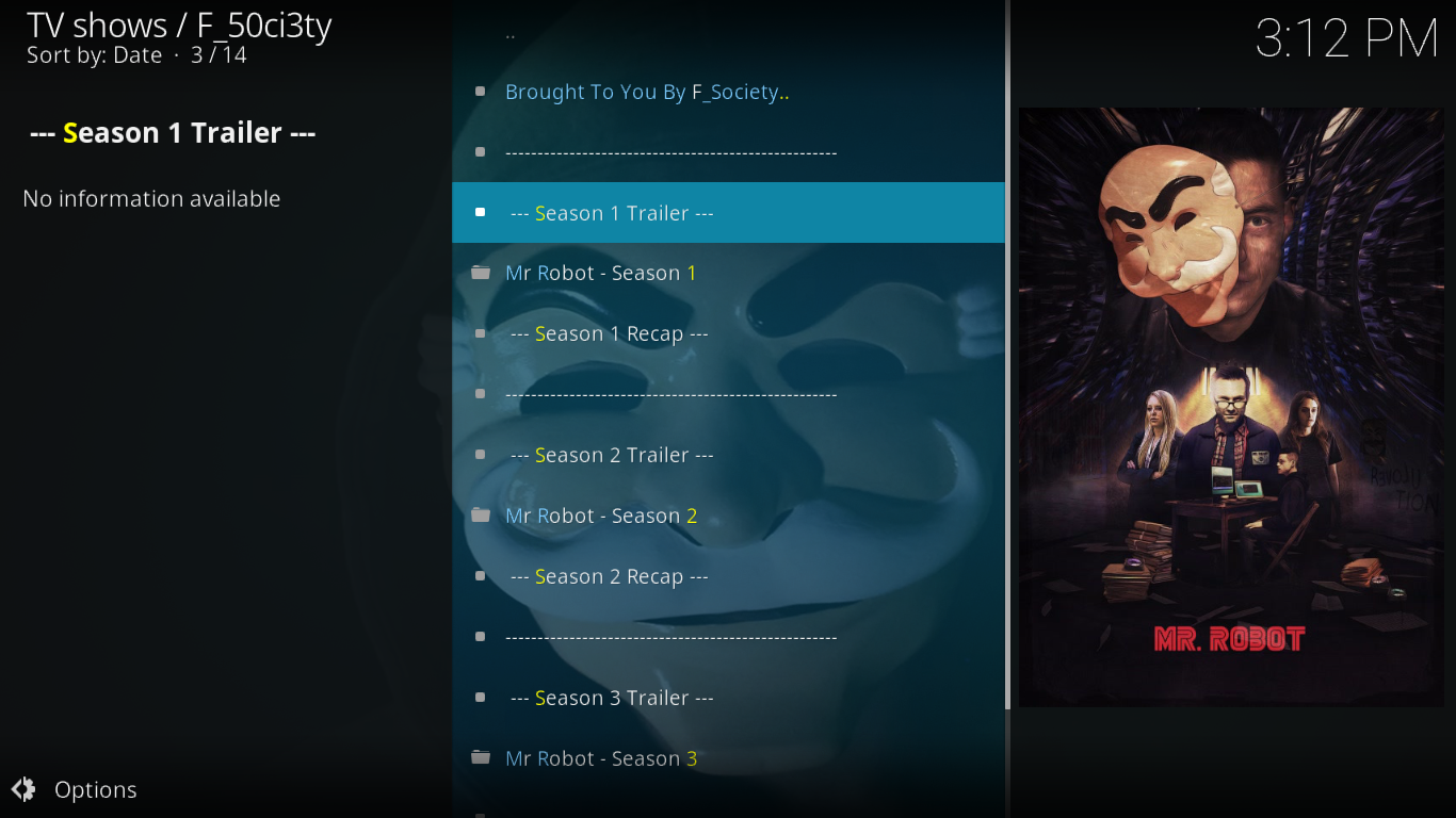 Alat tambah F_50ci3ty (Fsociety) untuk Kodi — Pemasangan dan Ciri