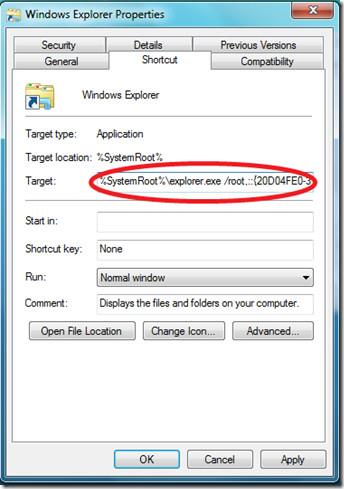 Windows 7: Otwórz Eksploratora Windows jako Mój komputer (Widok dysku)