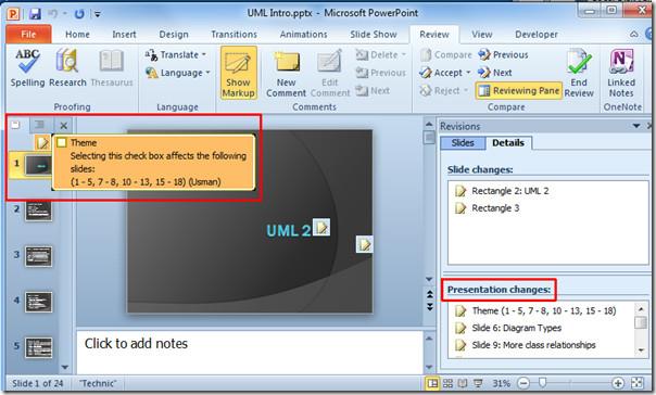 PowerPoint 2010で2つのプレゼンテーションを比較する
